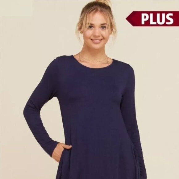Annabelle Dresses & Skirts - Annabelle Women's 2X Long Sleeve A-line Midi Swing Flowy‎ Dresses Pockets Blue